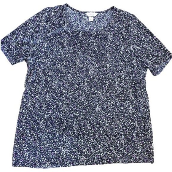 CJ Banks Blue Purple Blouse Layered Sequins Crinkle Micro Floral Sz 2X Sparkle - Picture 1 of 11